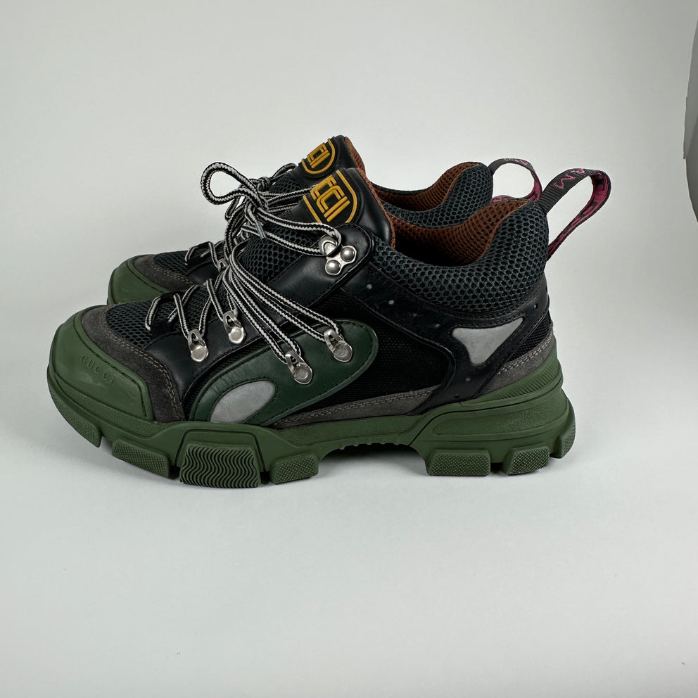 Gucci Green/Black Flashtrek Low-Top Sneakers Size 8.5
