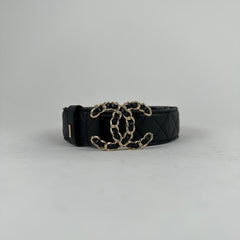 Chanel Black/Gold Quilted 'CC' Belt Size 32