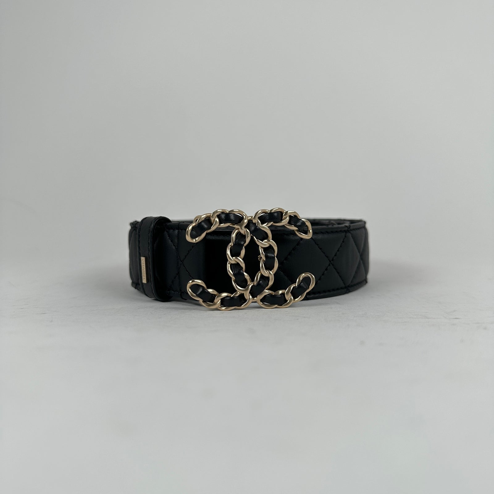 Chanel Black/Gold Quilted 'CC' Belt Size 32