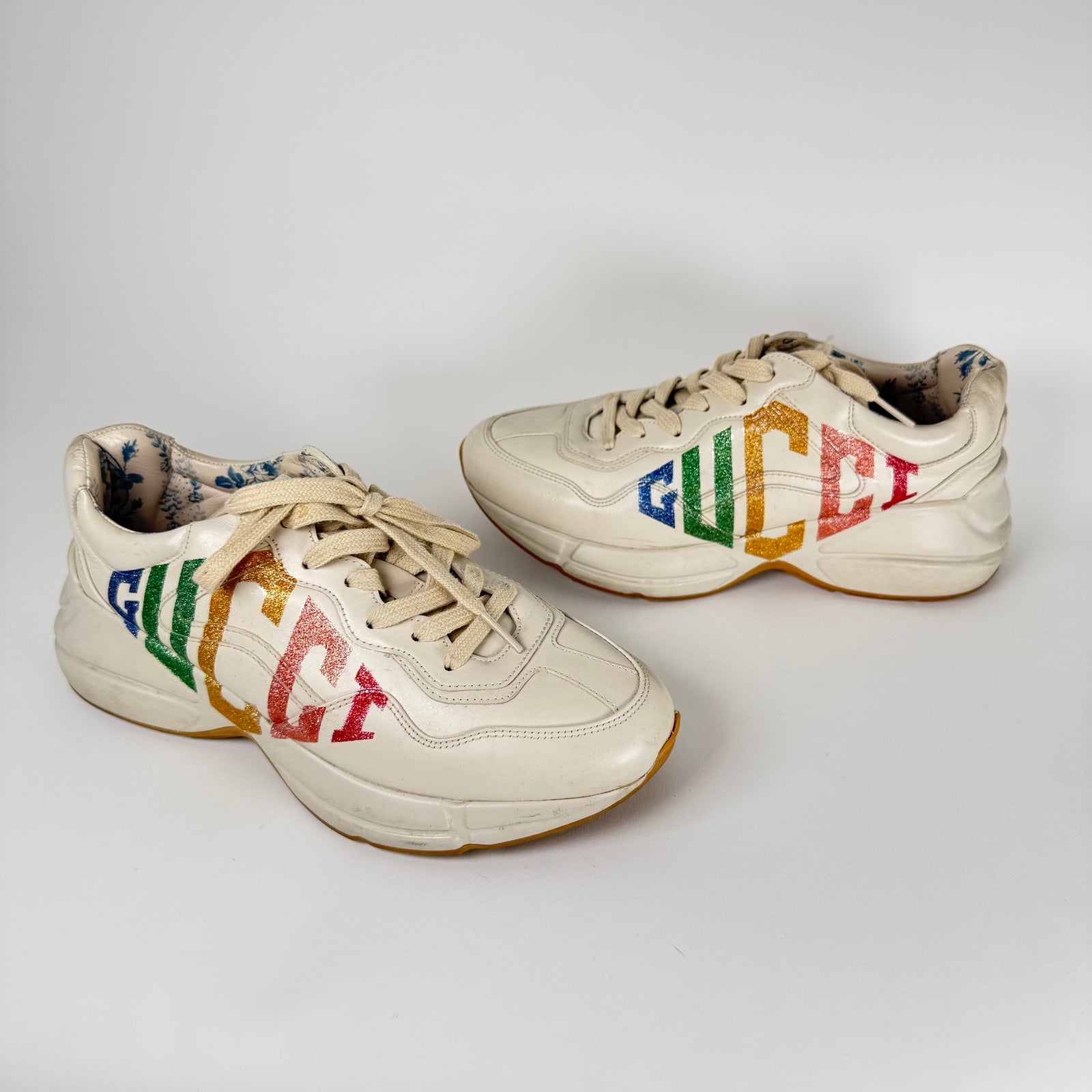 Gucci Rainbow Logo Cream Rython Sneaker Size GG 8.5