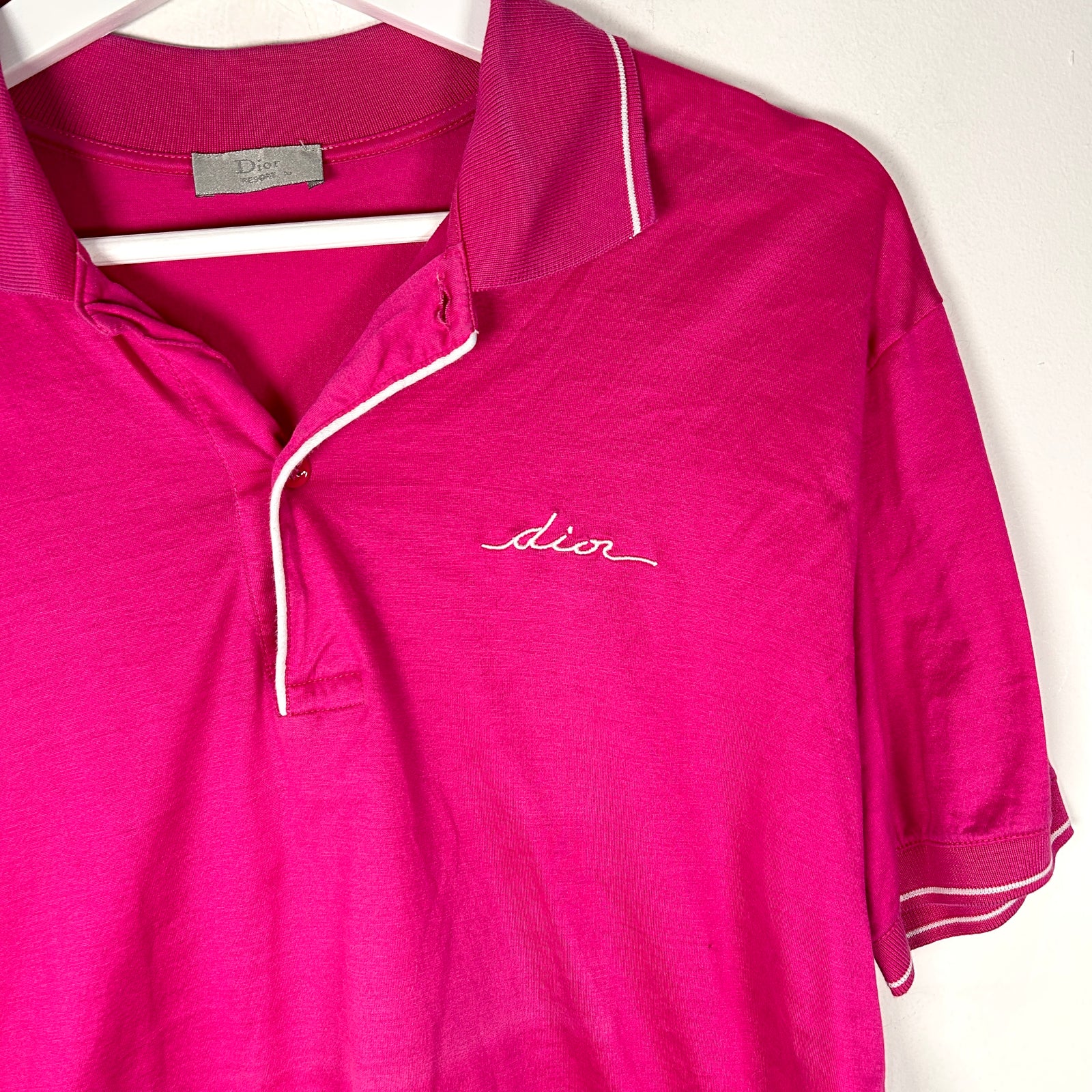 Dior Pink Cursive Logo Polo Shirt Size L