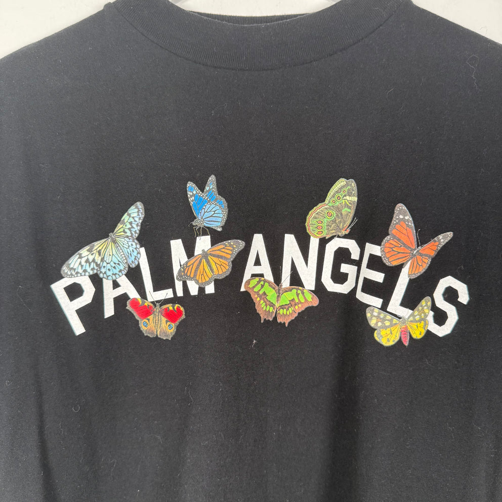 Palm Angels Black Butterfly Print Logo Shirt Size S