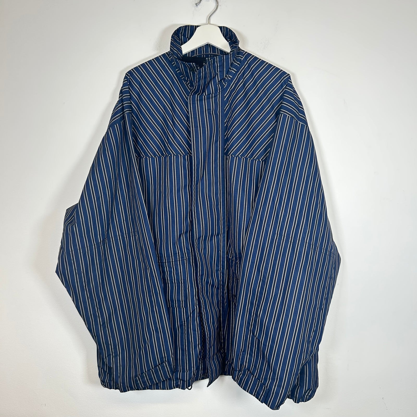 Balenciaga Navy Striped Padded Light Parka Size 54