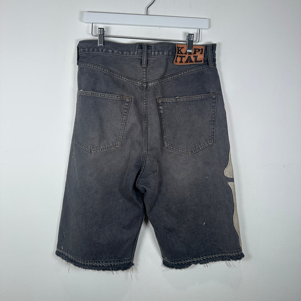 Kapital Washed Grey Bone Denim Shorts Size 32
