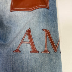 Amiri Clay Indigo Leather Stitch Logo Jeans Size 33