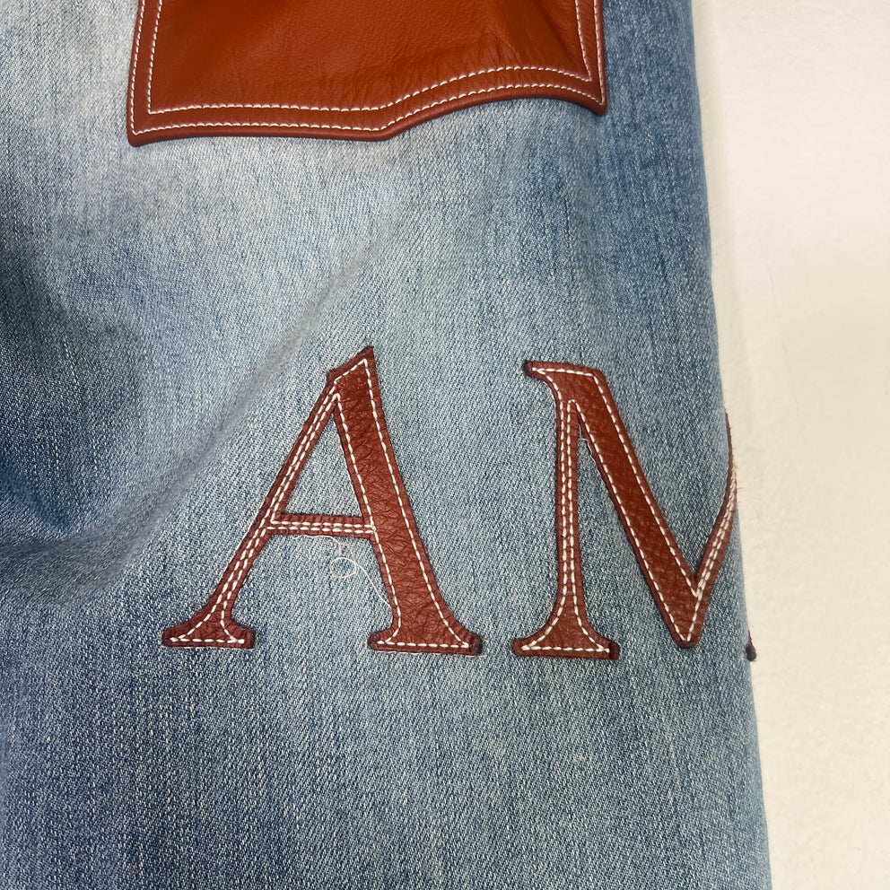 Amiri Clay Indigo Leather Stitch Logo Jeans Size 33