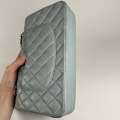 Chanel Light Baby Blue Quilted Caviar Medium Double Flap