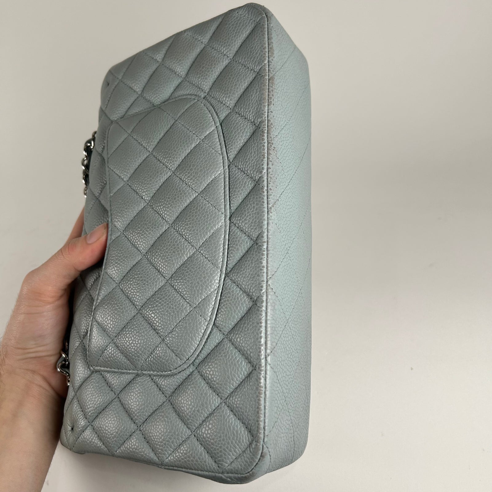Chanel Light Baby Blue Quilted Caviar Medium Double Flap
