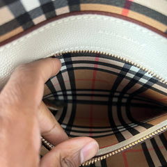 Burberry Tan Calfskin Crest Embossed Small Tote Bag