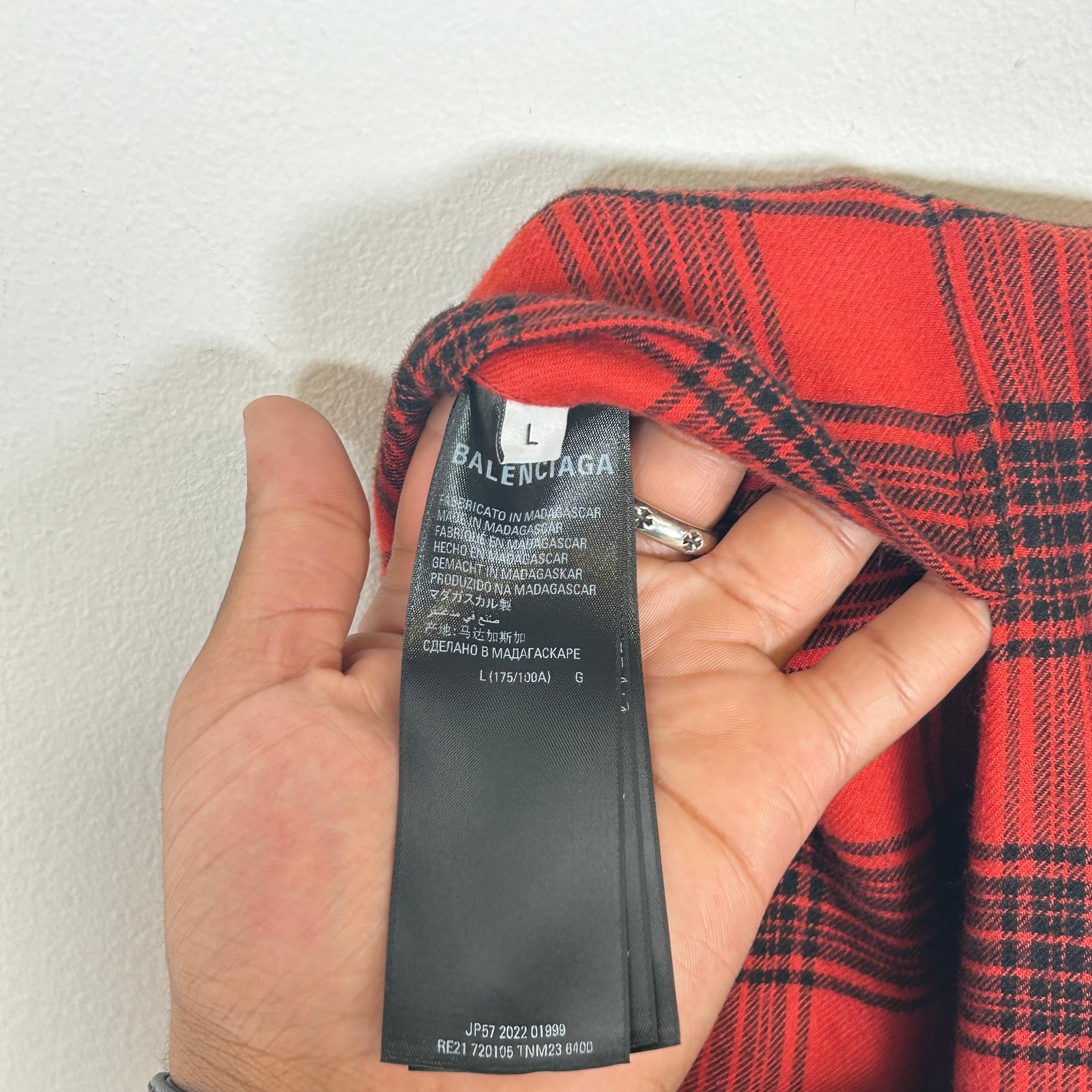 Balenciaga Red Plaid Reversible Flannel Size L