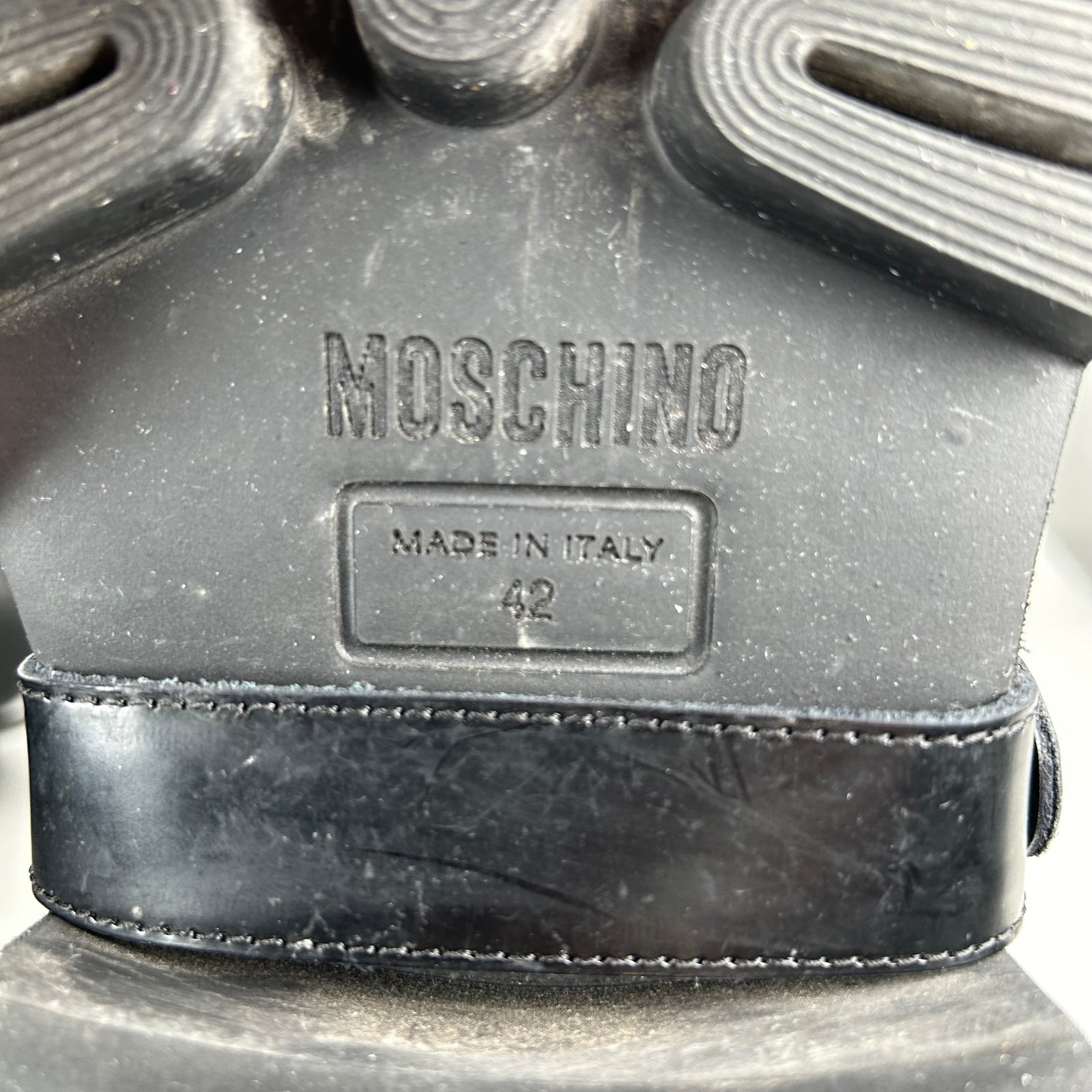 Moschino Logo Harnes Lug Sole Combat Boots Size 42