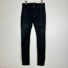 Amiri Black MX1 Embroidered Leather Logo Denim Jeans Size 30