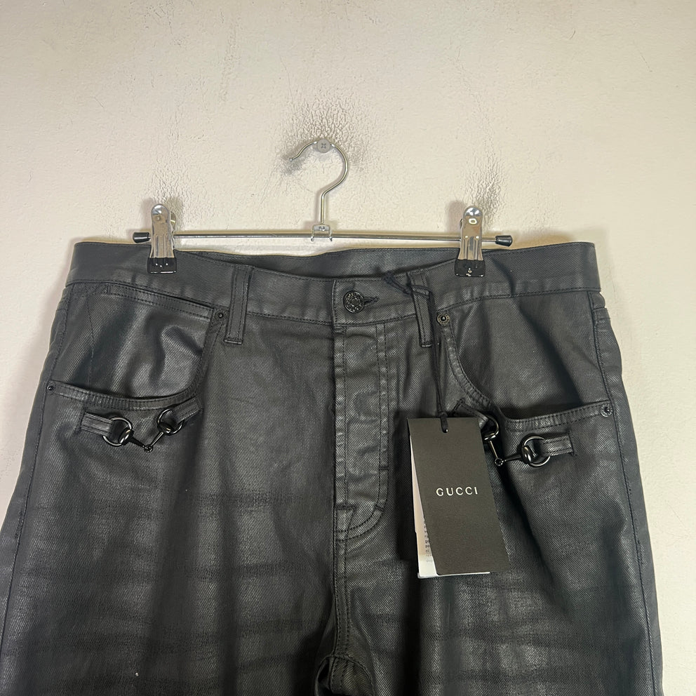 Gucci Black Waxed Horsebit Jeans