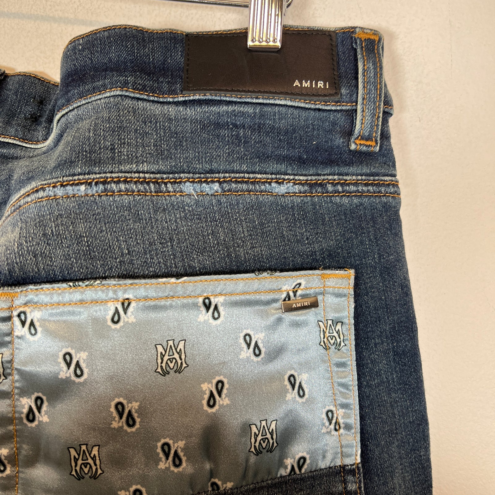 Amiri Dark Blue MA Paisley Skinny Jeans Size 38
