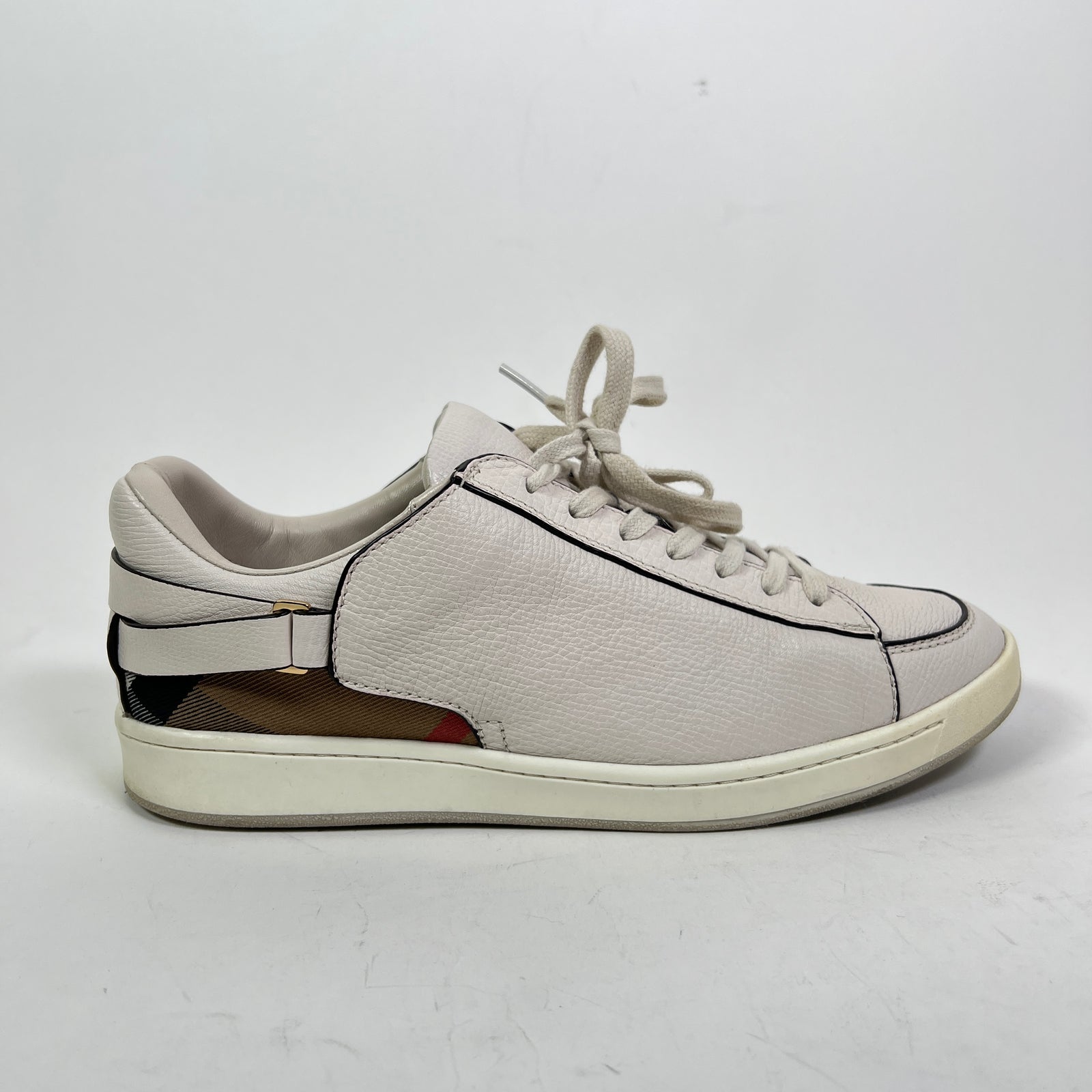 Burberry White Check Leather Low-Top Sneaker