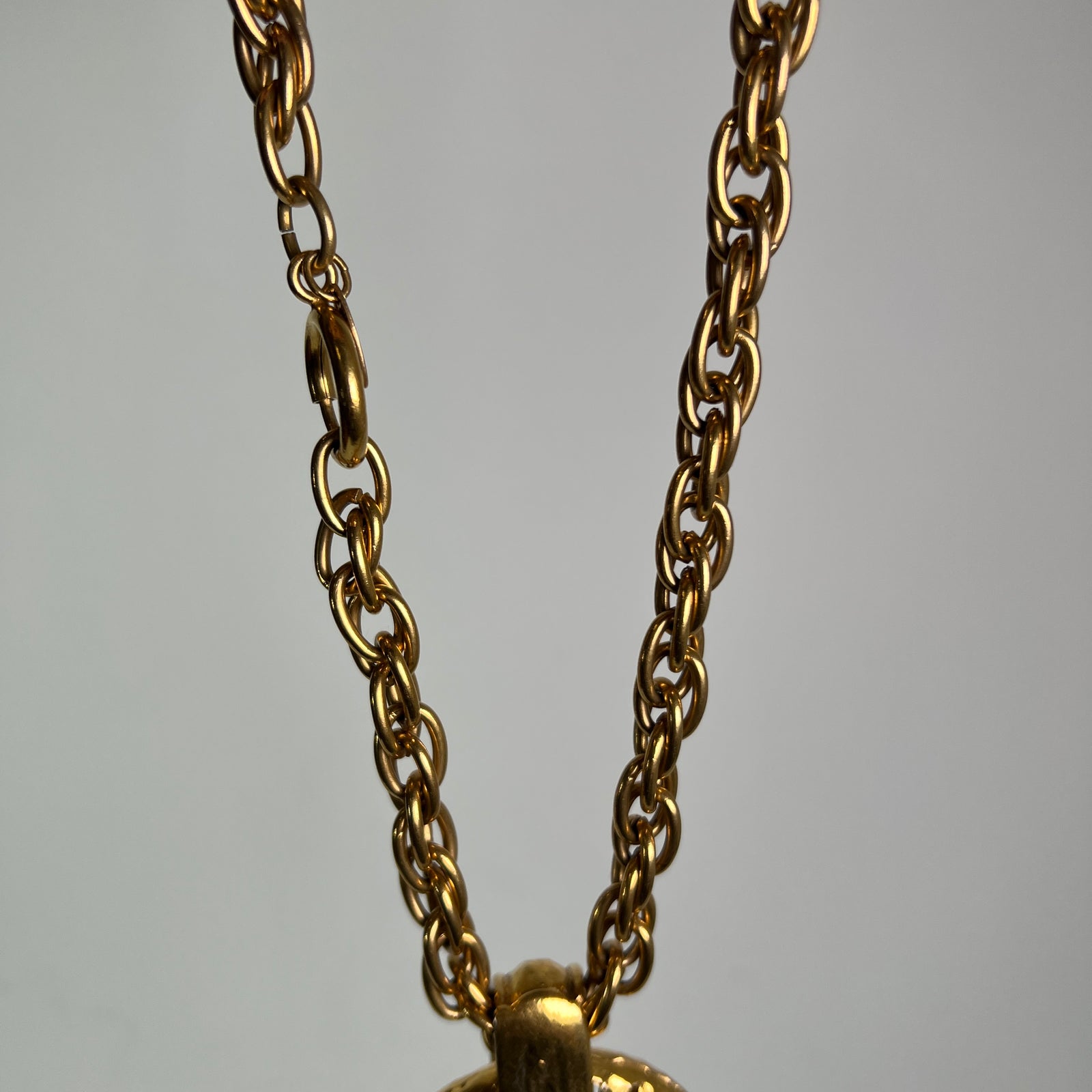 Chanel Vintage Gold Plated Cutout Logo Medallion Pendent Necklace