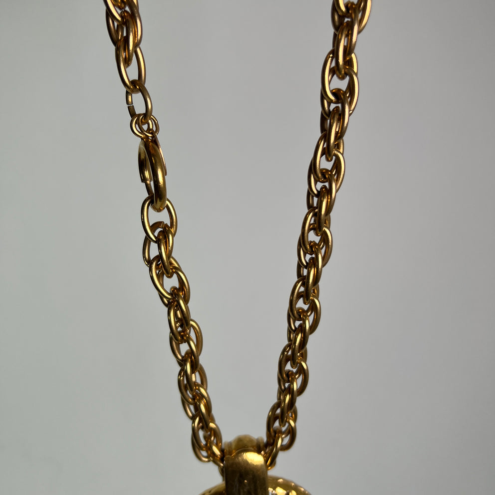 Chanel Vintage Gold Plated Cutout Logo Medallion Pendent Necklace
