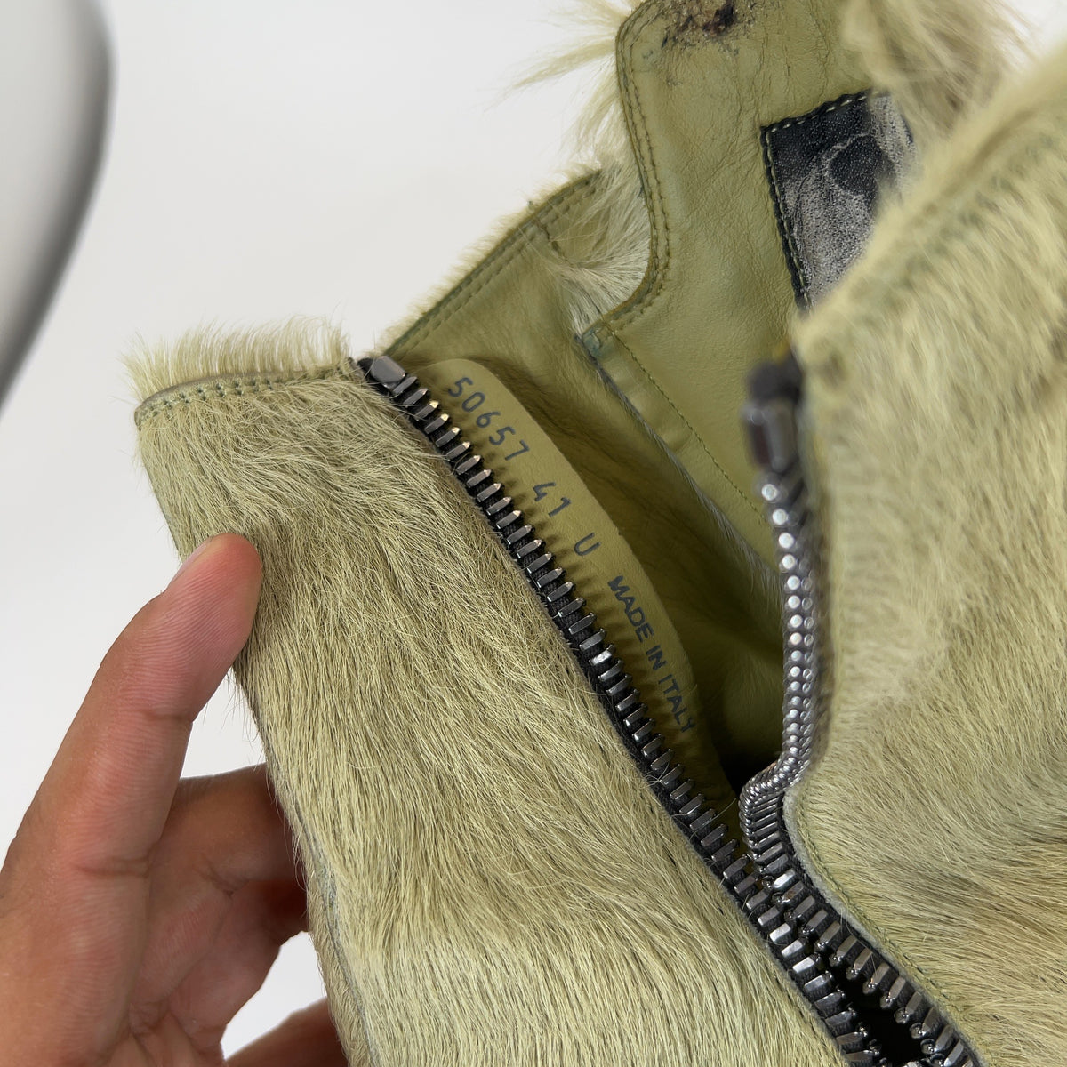 Rick Owens Pale Green Ponyhair High-Top Ramones