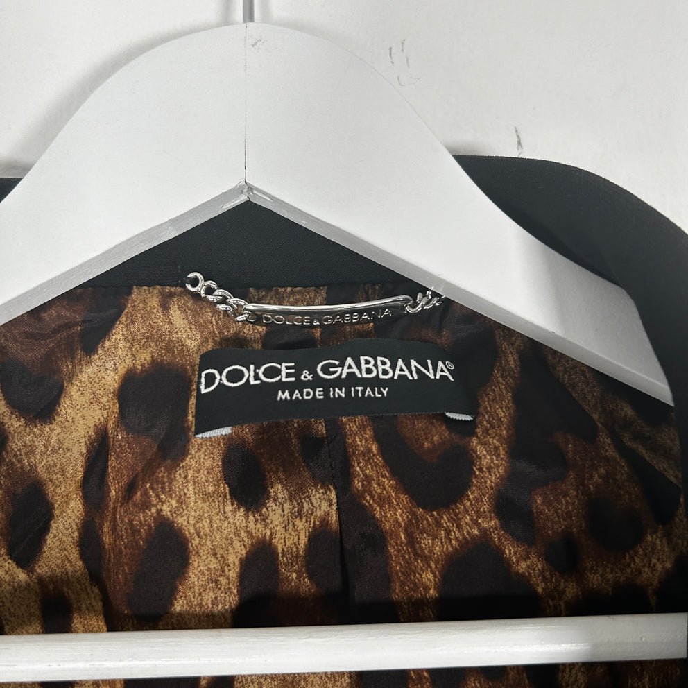 Dolce & Gabanna Black Cheetah Lined Trench Coat Size S