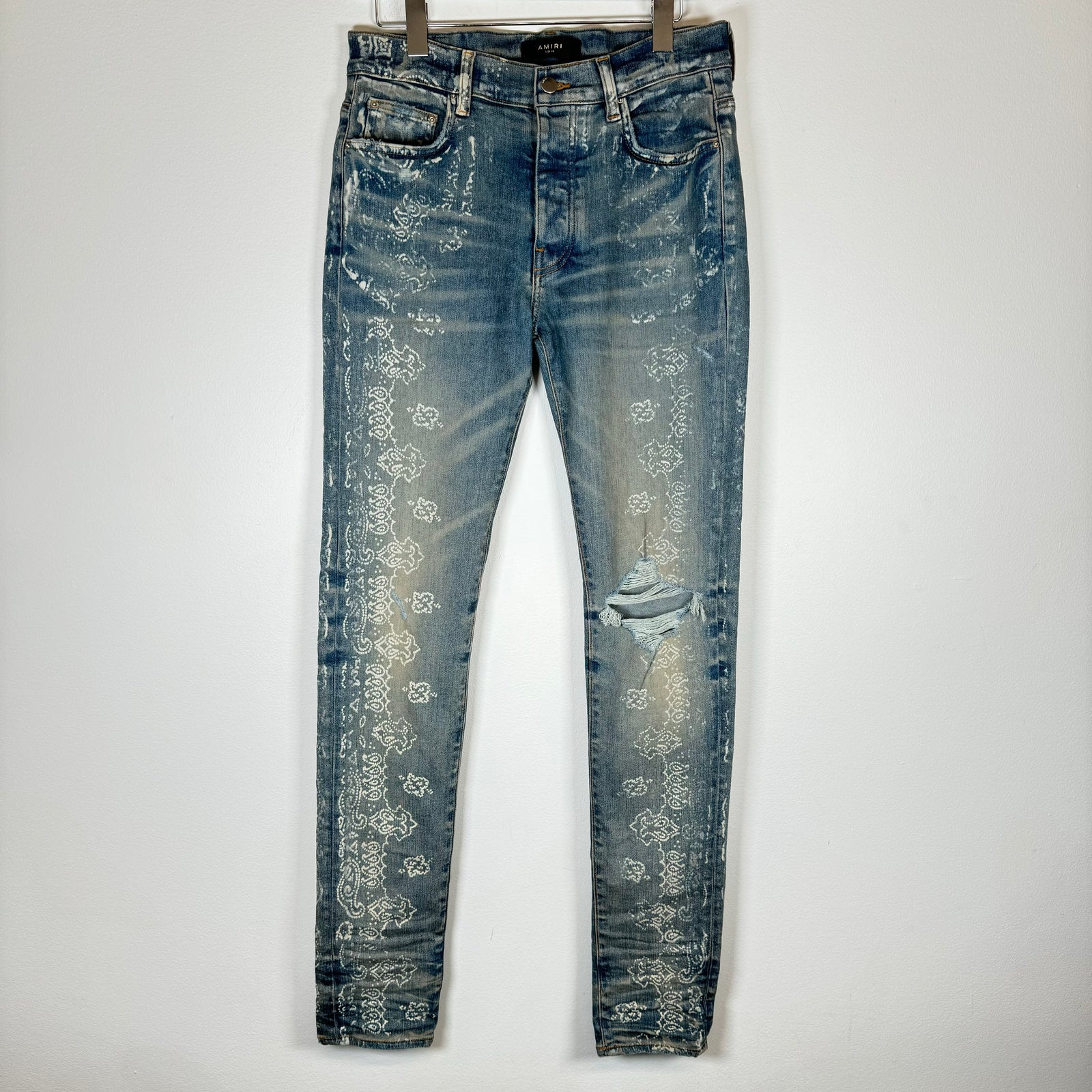 Amiri Lightwash Bleach Bandana Denim Jeans Size 32