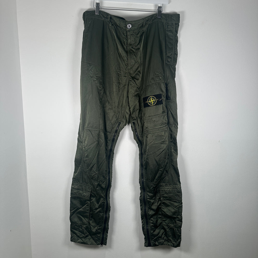 Stone Island Green Nylon Zipper Cargo Pants Size 36