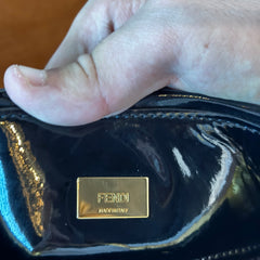 Fendi Black FF Embossed Patent Leather Shopper Tote