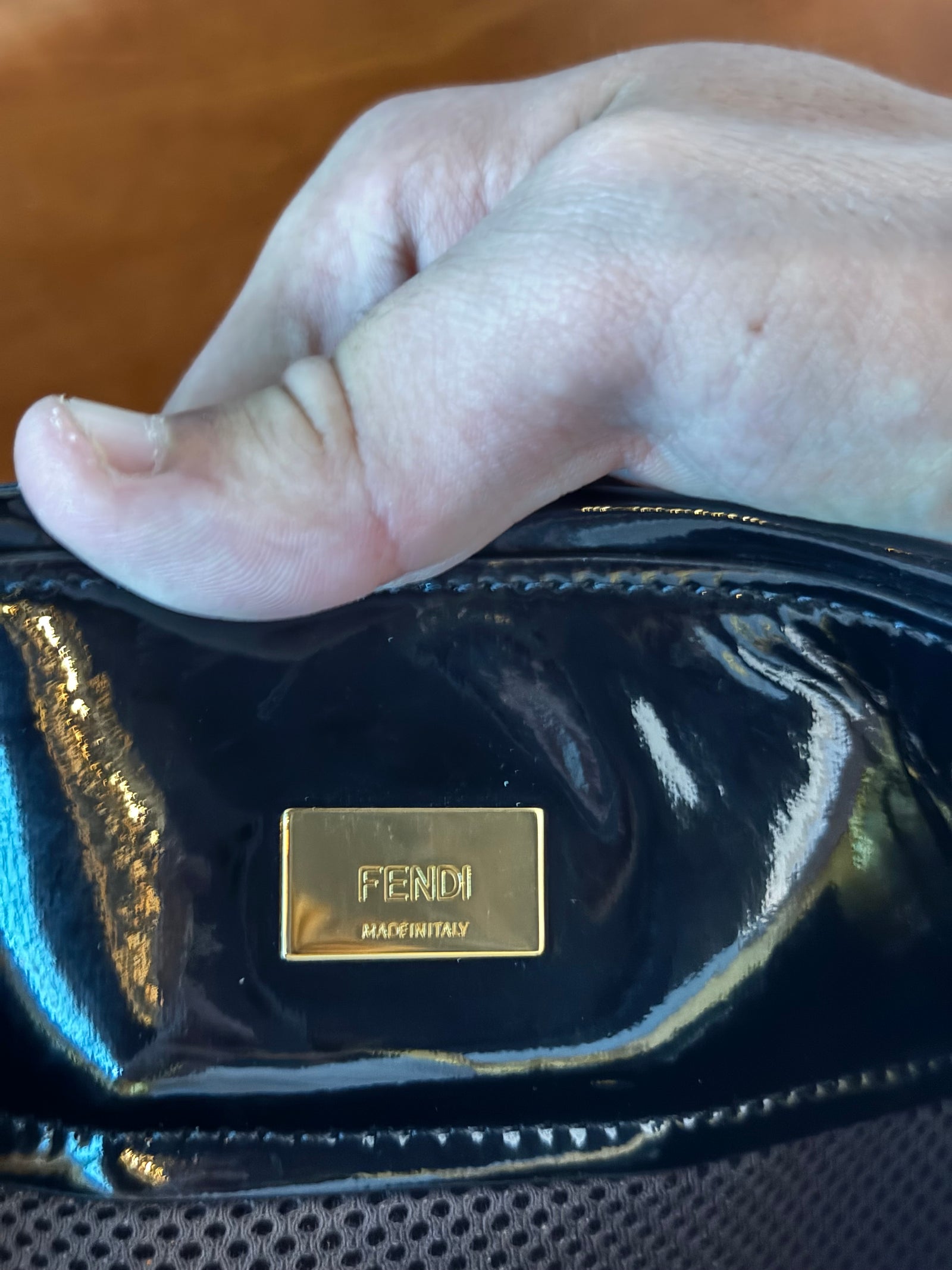 Fendi Black FF Embossed Patent Leather Shopper Tote