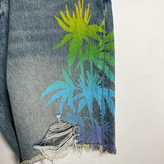 Amiri Palm Trees Lightwash Denim Shorts