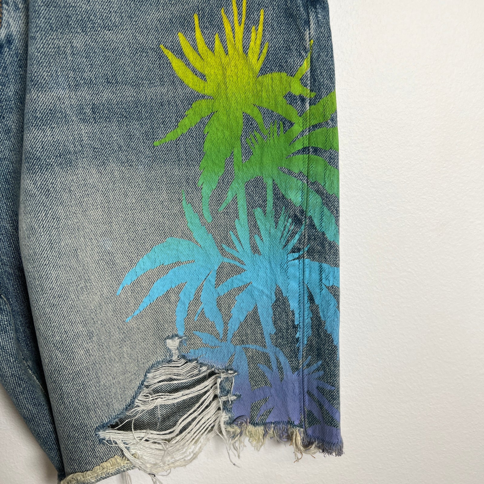 Amiri Palm Trees Lightwash Denim Shorts