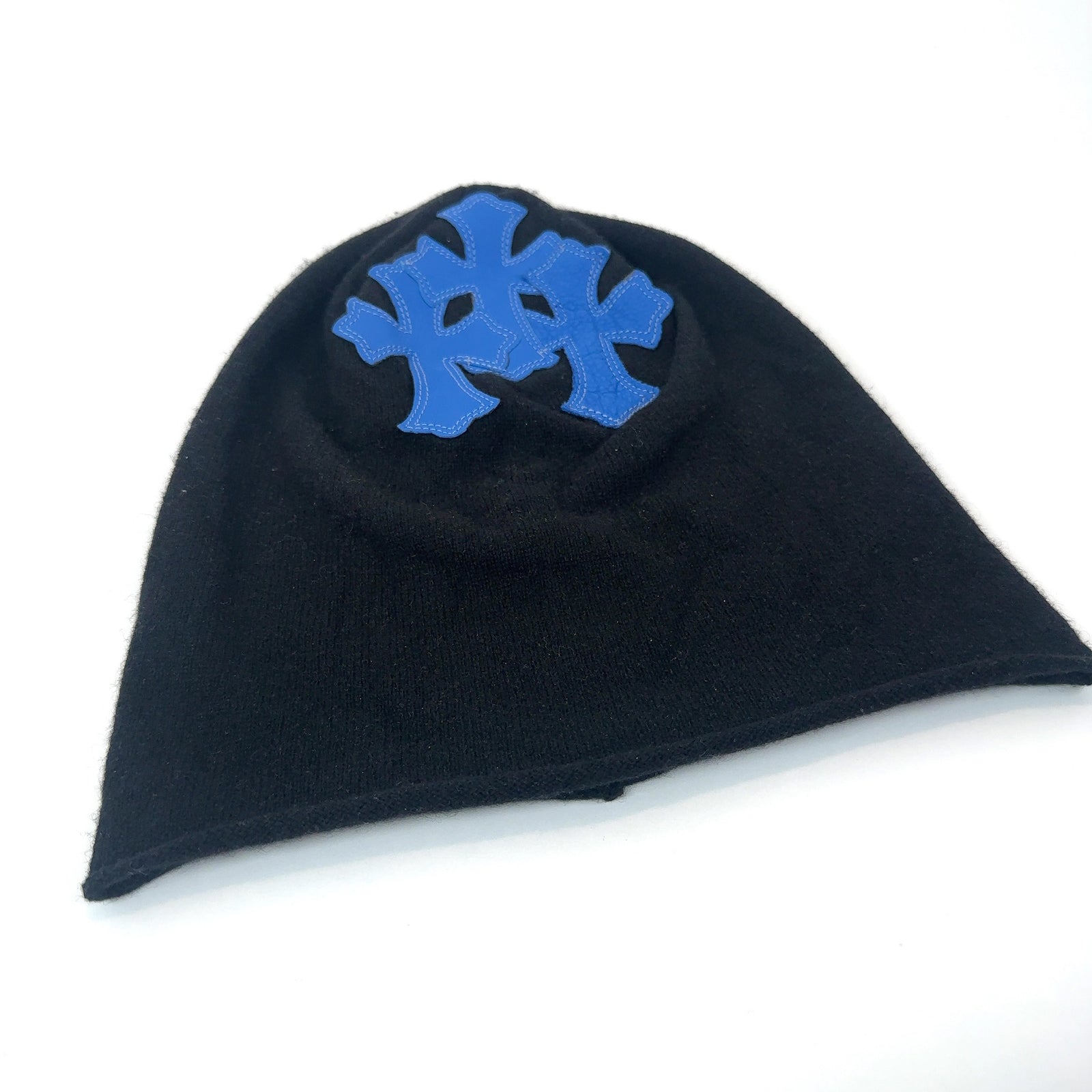 Chrome Hearts Blue Triple Cross Leather Patch Cashmere Beanie