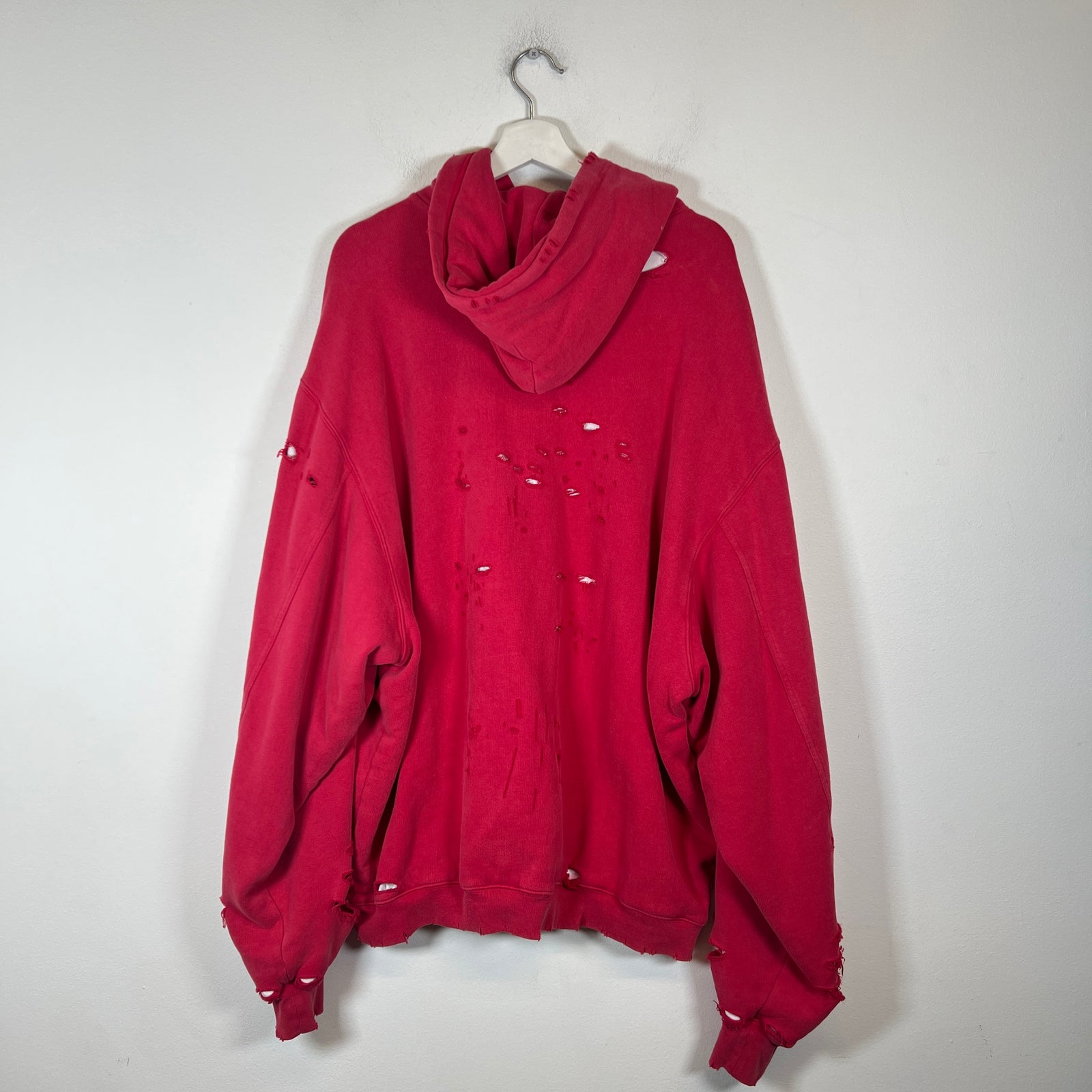 Balenciaga Red Destroyed Layered Hoodie Size XS
