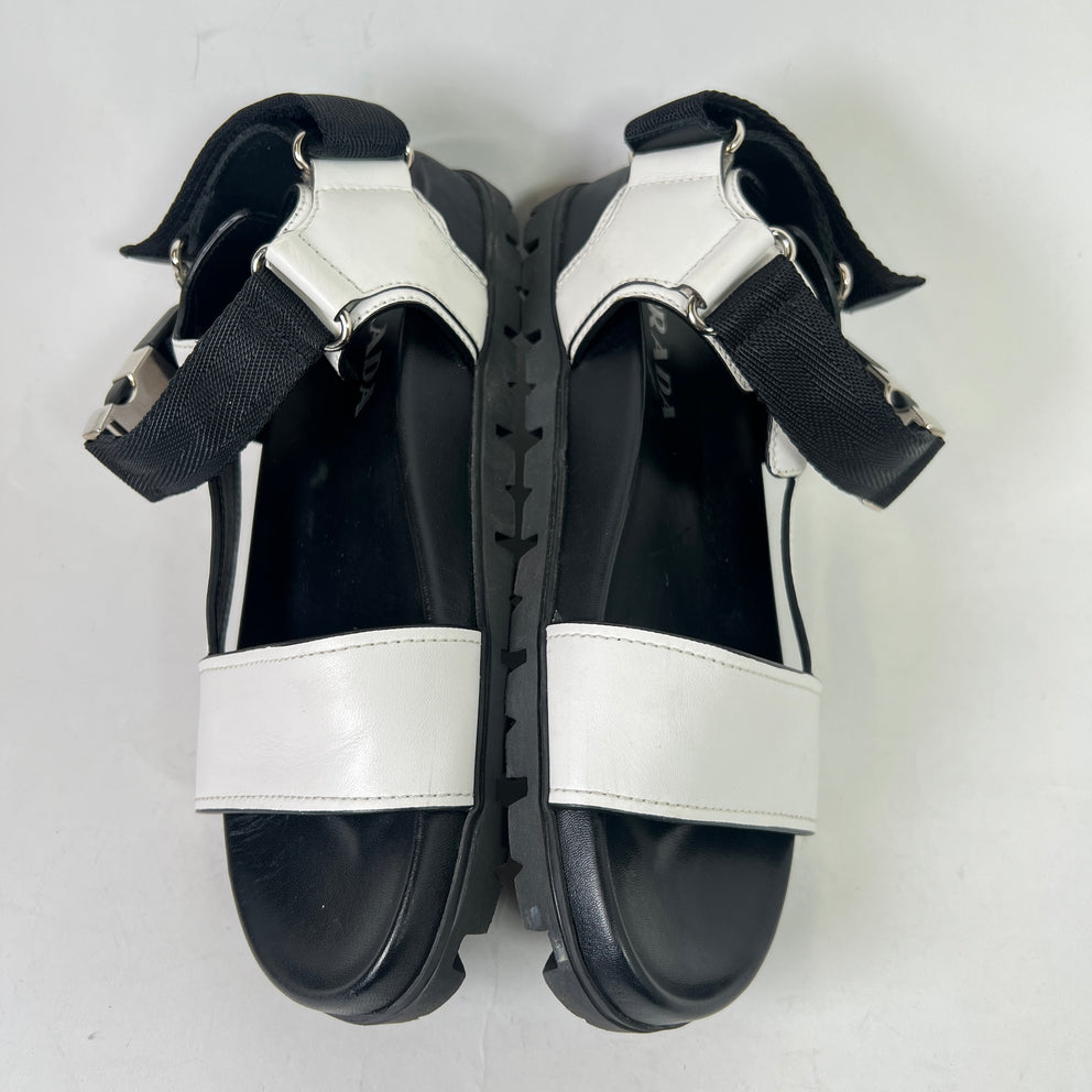 Prada Two-Tone Buckle Flat Sandals