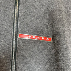 Prada Grey/Red Logo Zip Up Hoodie Size M