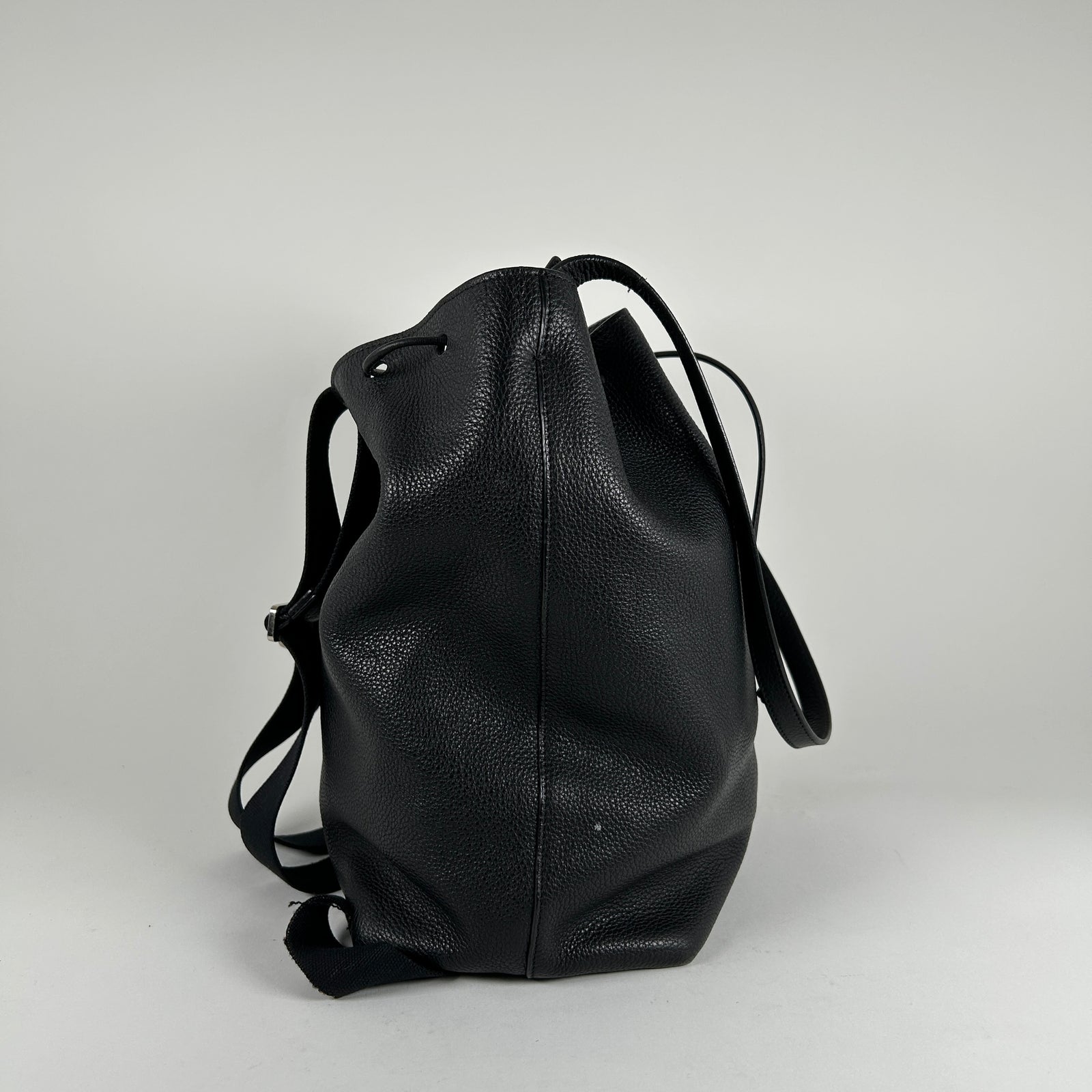 The Row Black Leather Bucket 10 Backpack