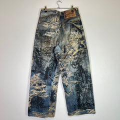 Acne Studios 2023 'Trompe L'oeil' Distressed Graffiti Super Baggy Denim Jeans Size 28