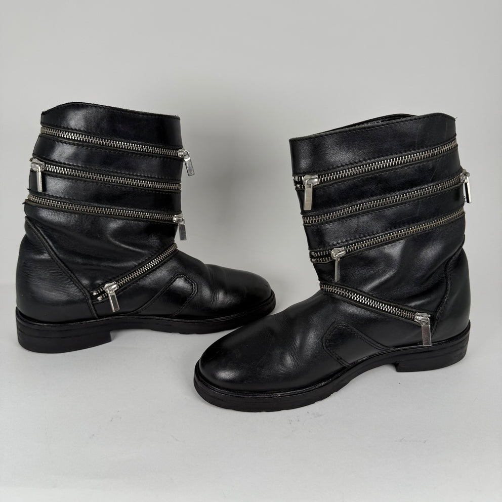 Raf Simons AW06 Black 'Accordion' Zipper Boots Size 8