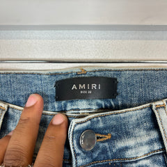 Amiri Lightwash Suede Applique Logo Skinny Jeans Size 32