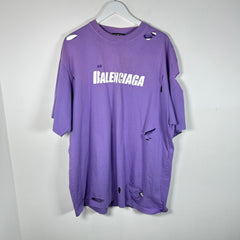 Balenciaga Distressed Logo T-Shirt Purple Size S