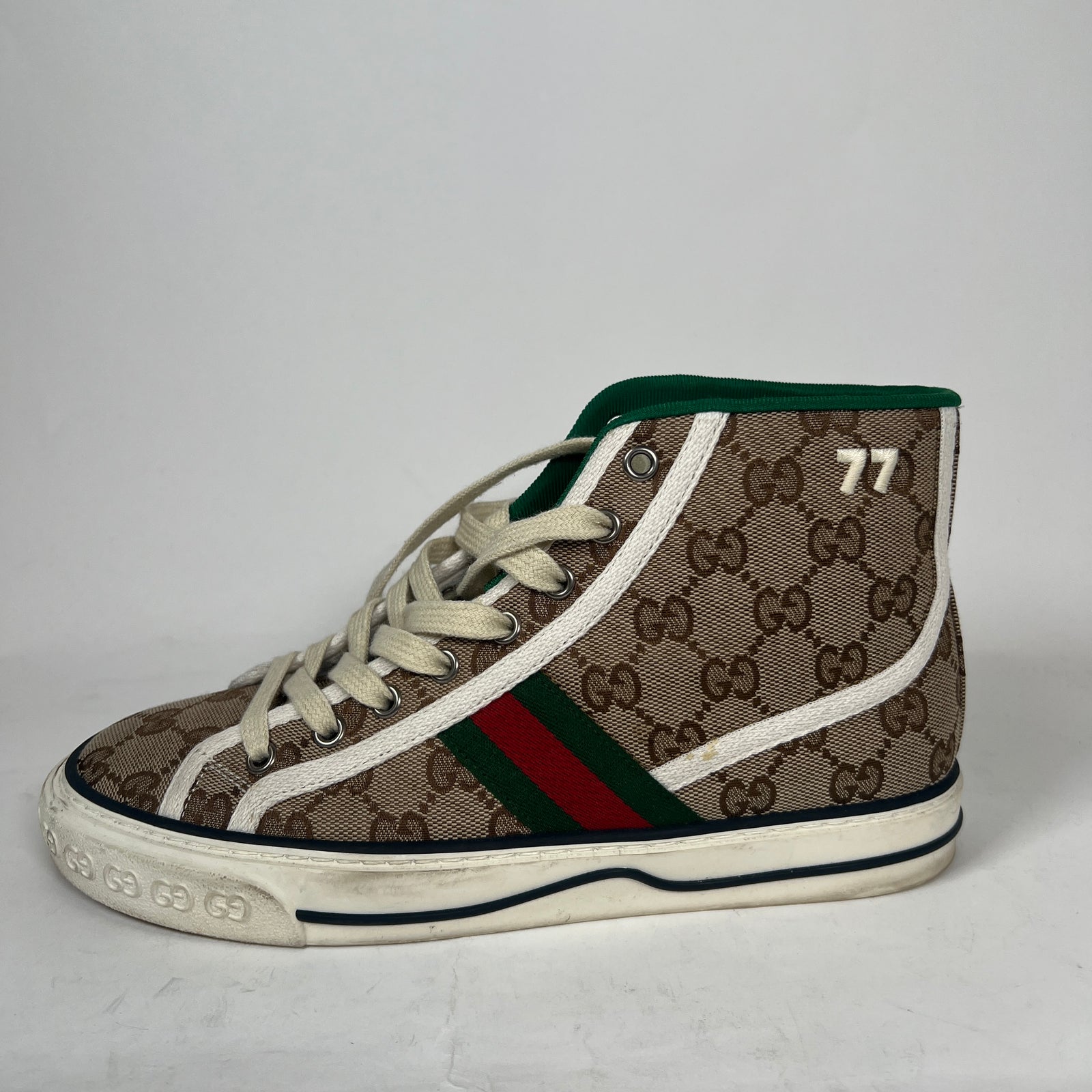 Gucci Beige Tennis 1977 Canvas High-Top Sneaker Size GG 38.5