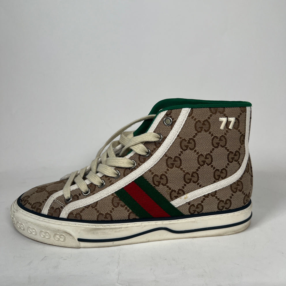 Gucci Beige Tennis 1977 Canvas High-Top Sneaker Size GG 38.5