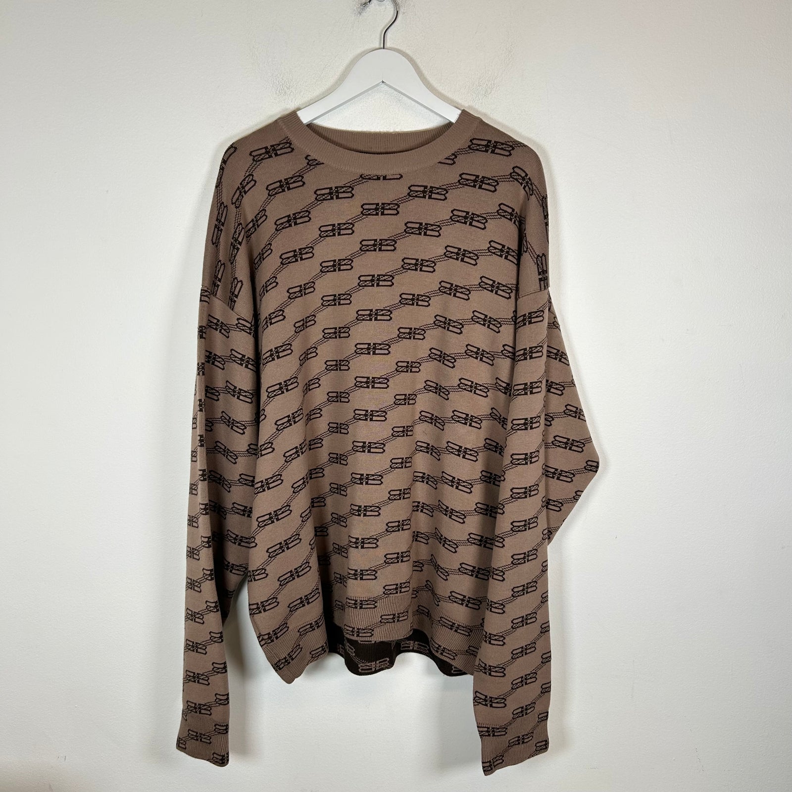 Balenciaga Brown BB Logo Knit Sweater Size XL