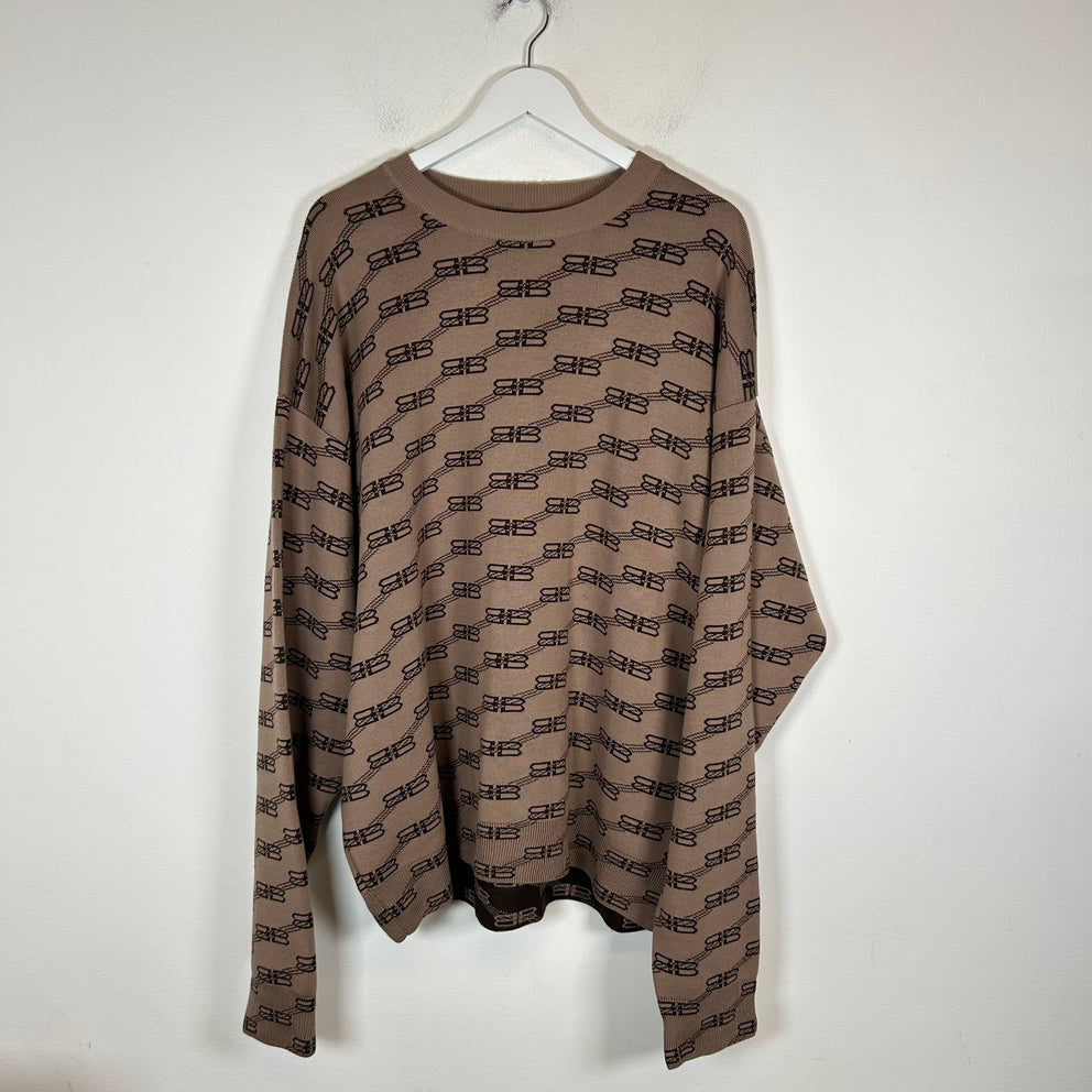 Balenciaga Brown BB Logo Knit Sweater Size XL