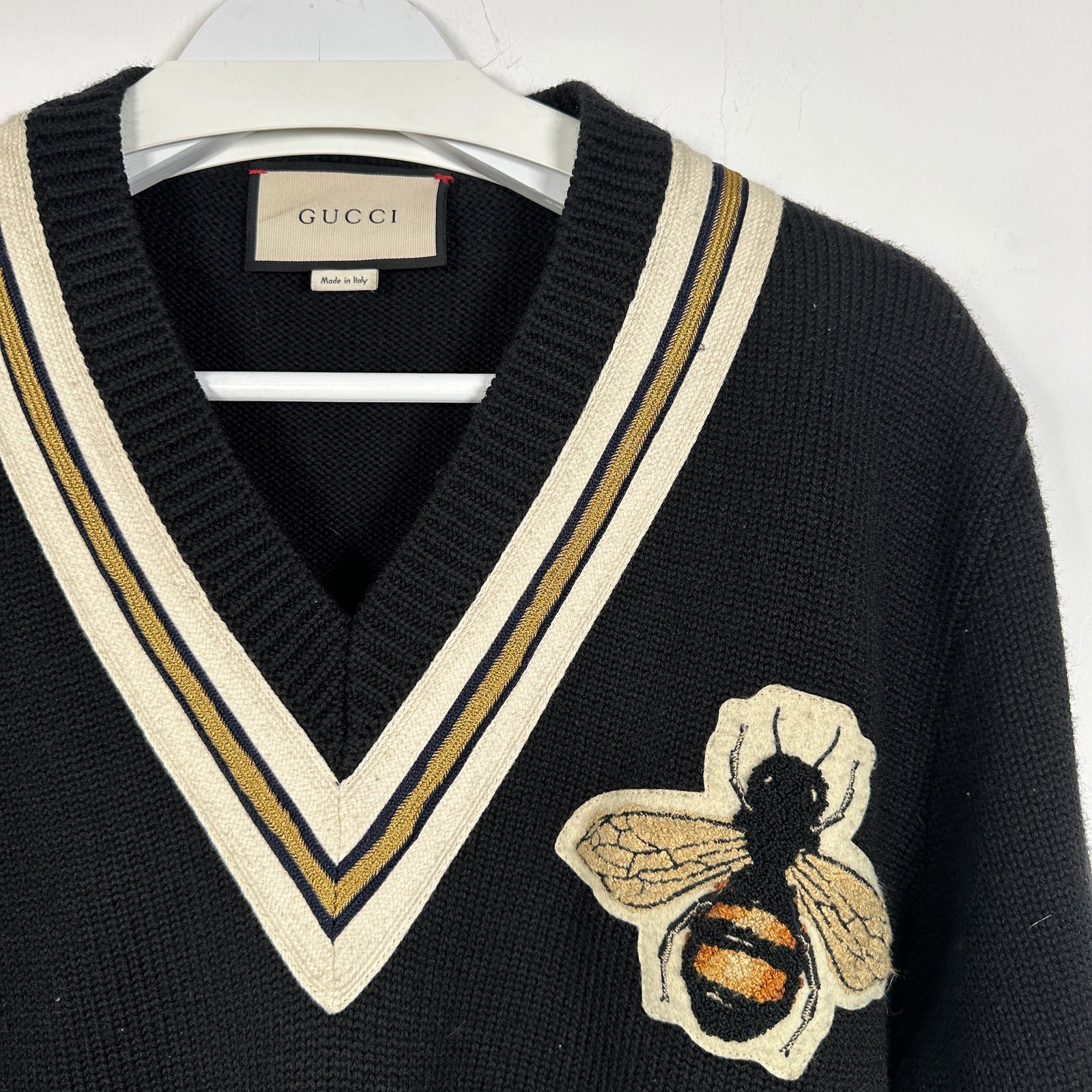 Gucci Knit Bee Embellishment V-Neck Knit Sweater Size XL