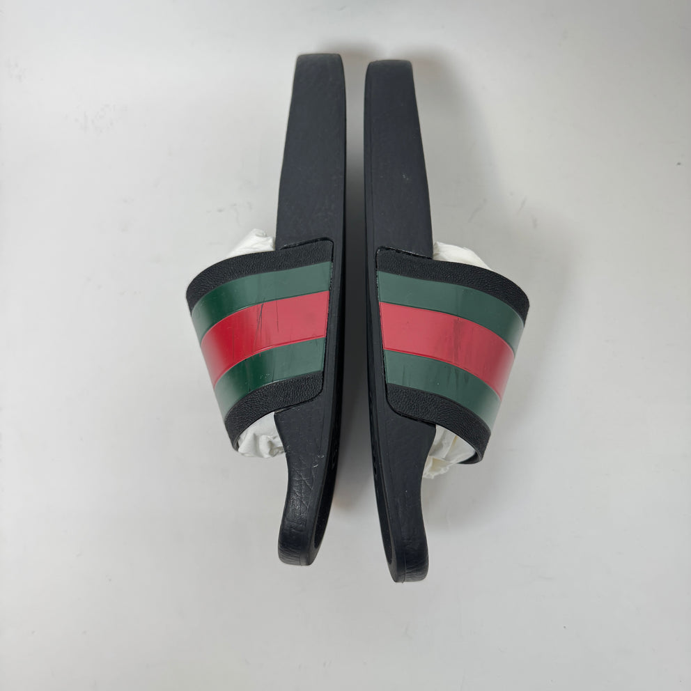 Gucci Black Web Stripe Slides Size GG 9