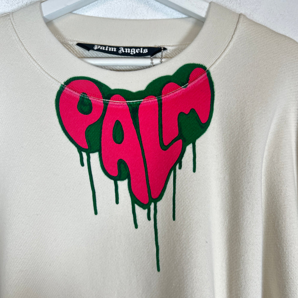 Palm Angels Beige Spray Heart Crewneck Size XXL