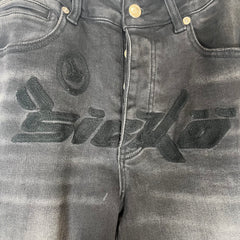 Sicko Born From Pain Black Chain Stitch Jeans Size 28