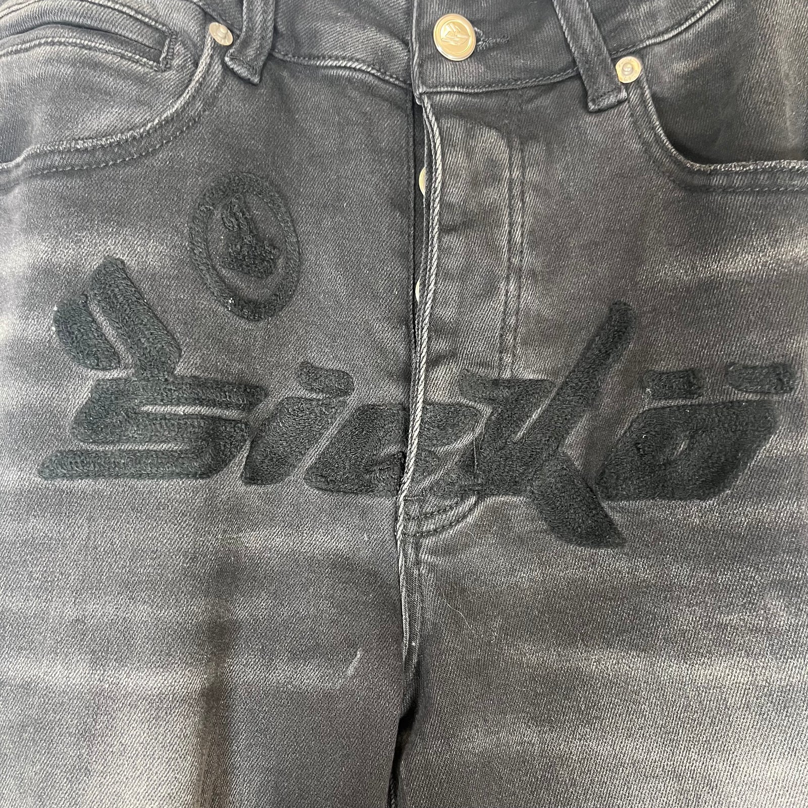 Sicko Born From Pain Black Chain Stitch Jeans Size 28