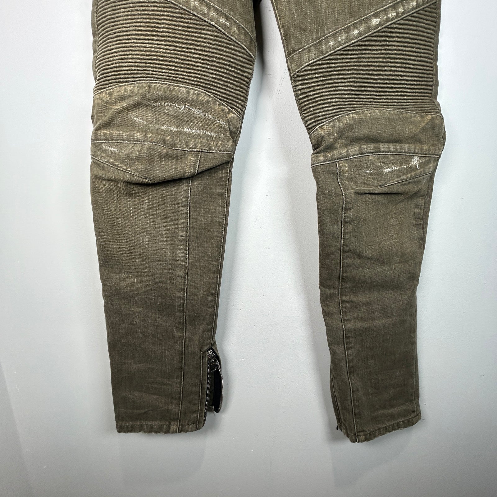 Balmain Green Biker Denim Size 34