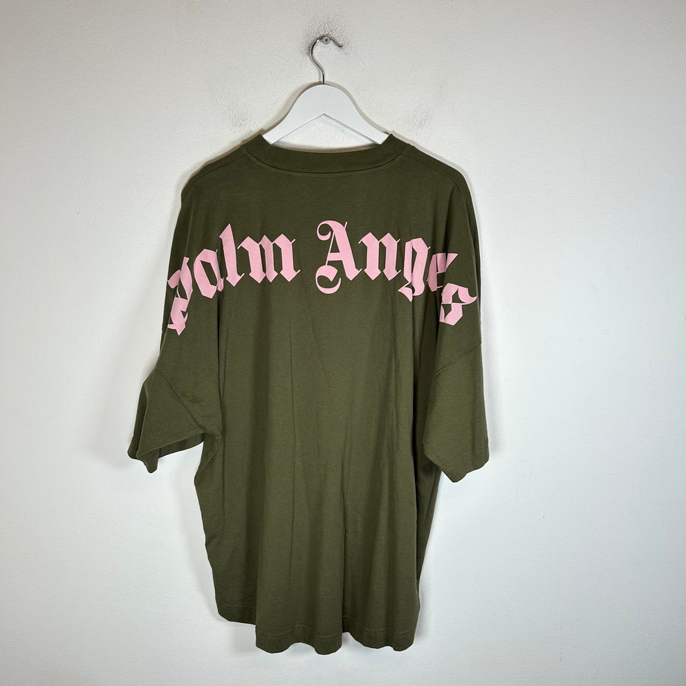 Palm Angels Olive/Pink Logo T-Shirt Size L