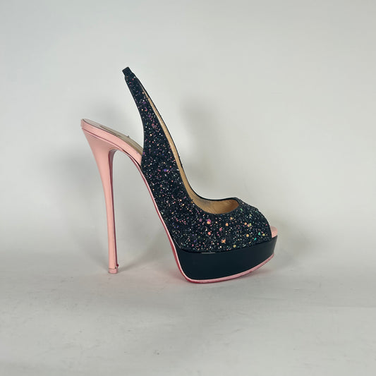 Christian Louboutin Lady Peep 150 Sequin Platform Heels Size 37